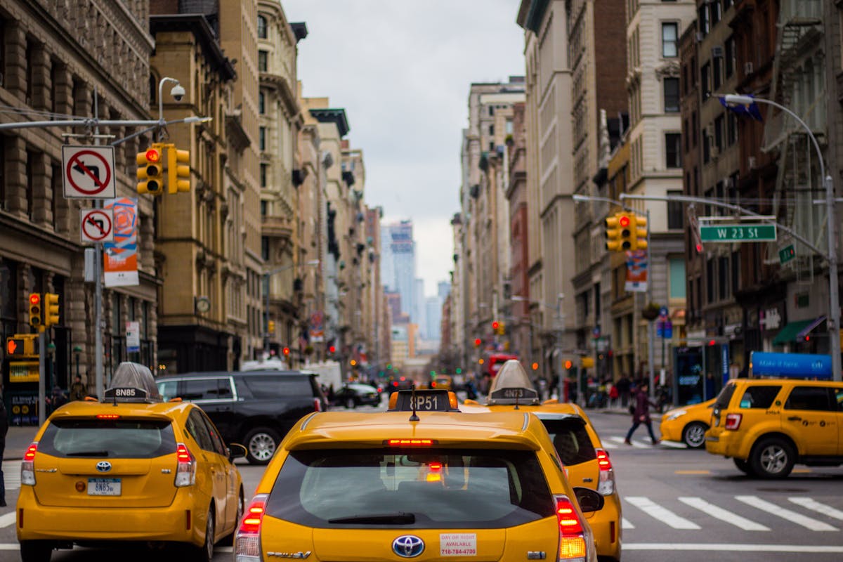 street intersection with taxis