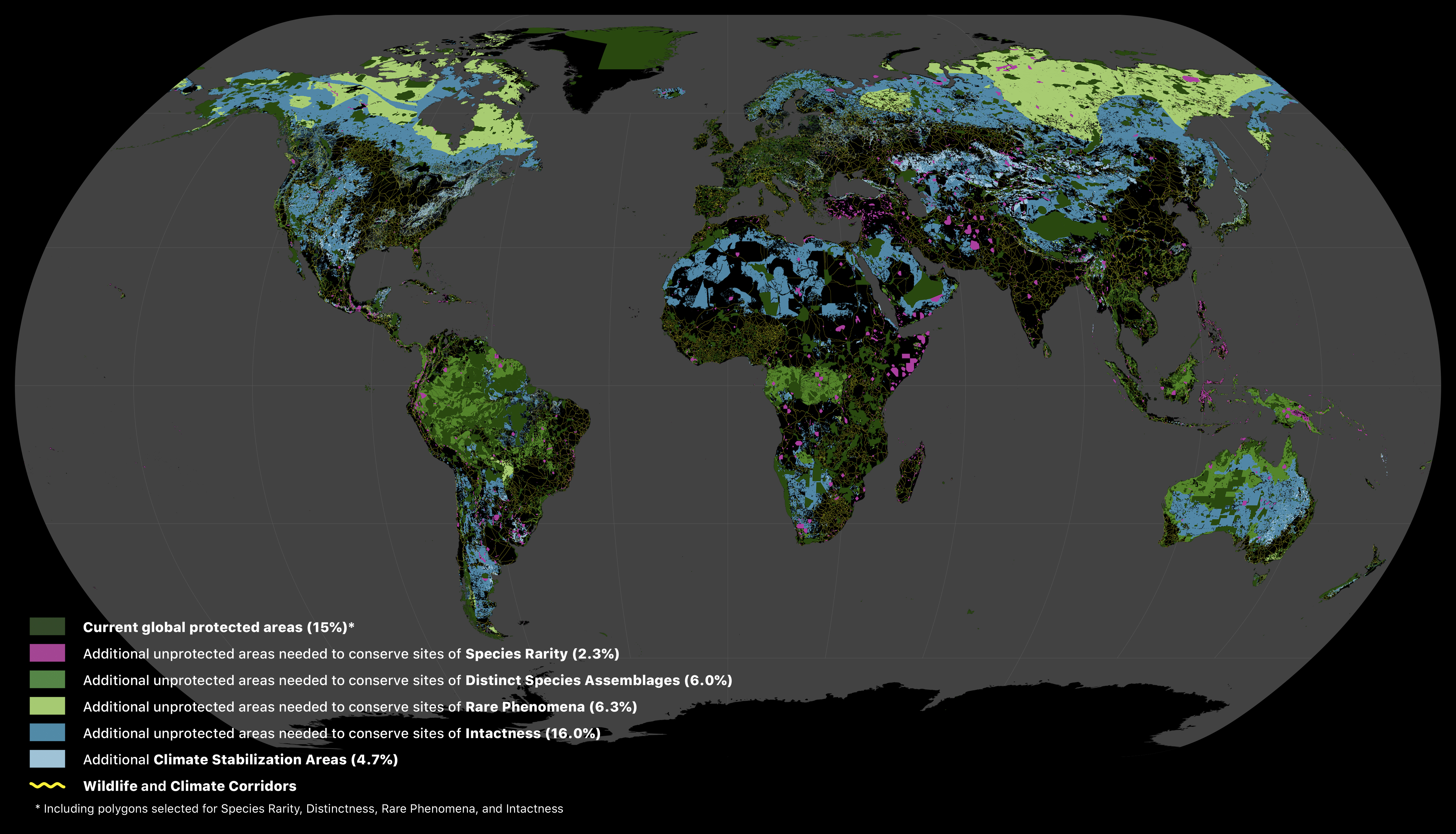 Areas of the terrestrial realm where increased conservation action is needed to protect biodiversity and store carbon.