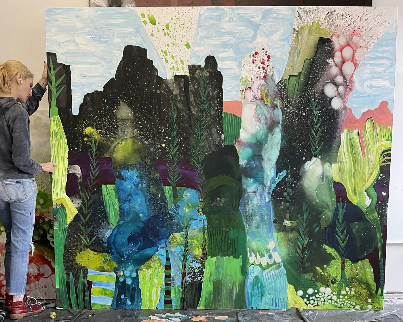 Studio/Scale View | The Grey Rain -- Curtain Rolls Back and Then You See It | 84 x 96 in. | 2023