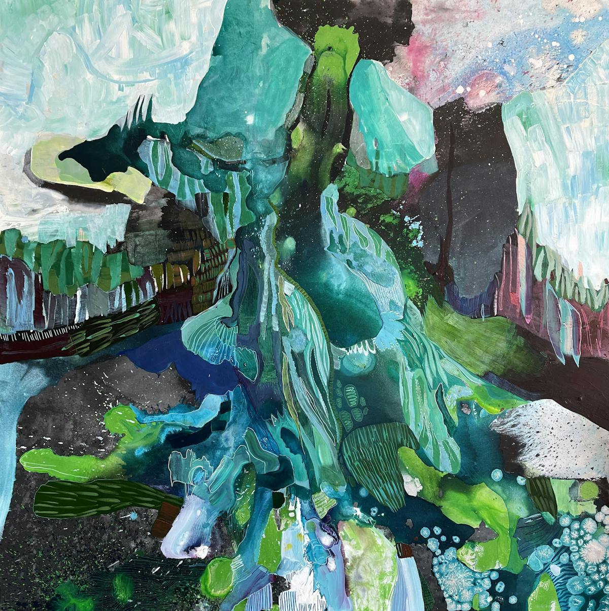 Assembly of the Ages | Acrylic, Oil and Ink on Canvas | 60 x 60 inches | 2023