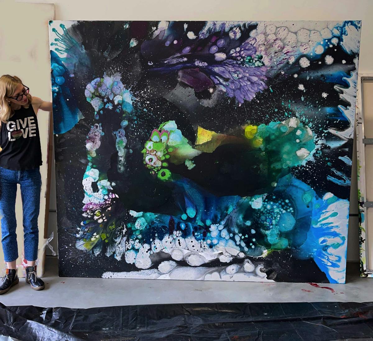 Studio/Scale view (in progress) | You Shattered My Deafness | 84 x 96 inches | 2021