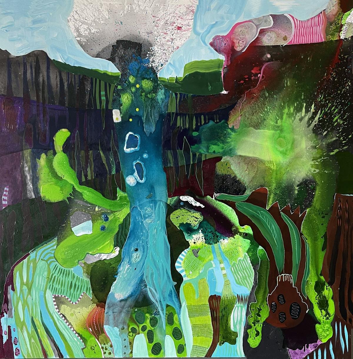 Assembly of the Ages 2 | Acrylic, Oil and Ink on Canvas | 60 x 60 inches | 2023