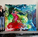 Studio/Scale View | A Floating Self | Oil and mixed media on canvas | 72 x 84 inches | 2021 thumbnail