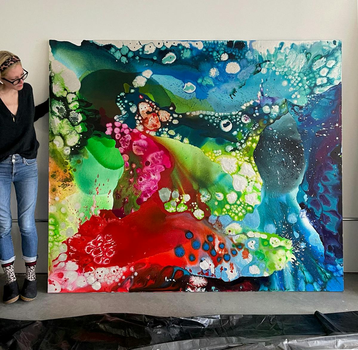 Studio/Scale View | A Floating Self | Oil and mixed media on canvas | 72 x 84 inches | 2021