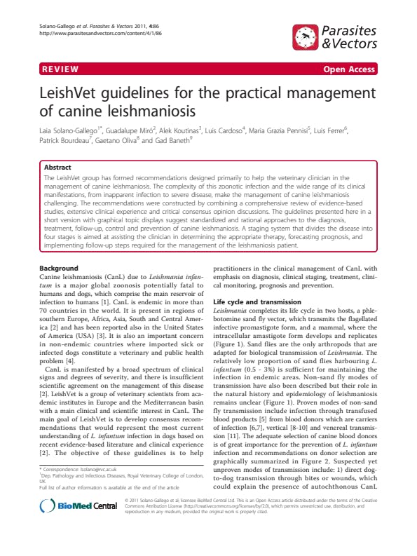 LeishVet guidelines for the practical management of canine leishmaniosis