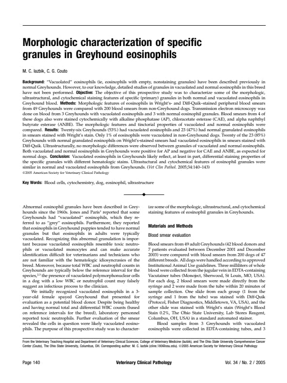 Morphologic characterization of specific granules in Greyhound eosinophils