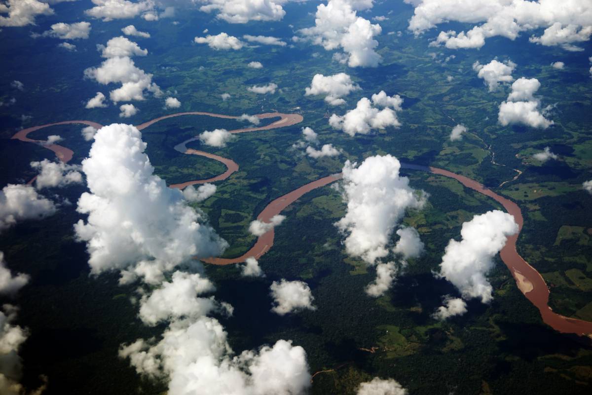 Aerial view of Amazon River, Peru