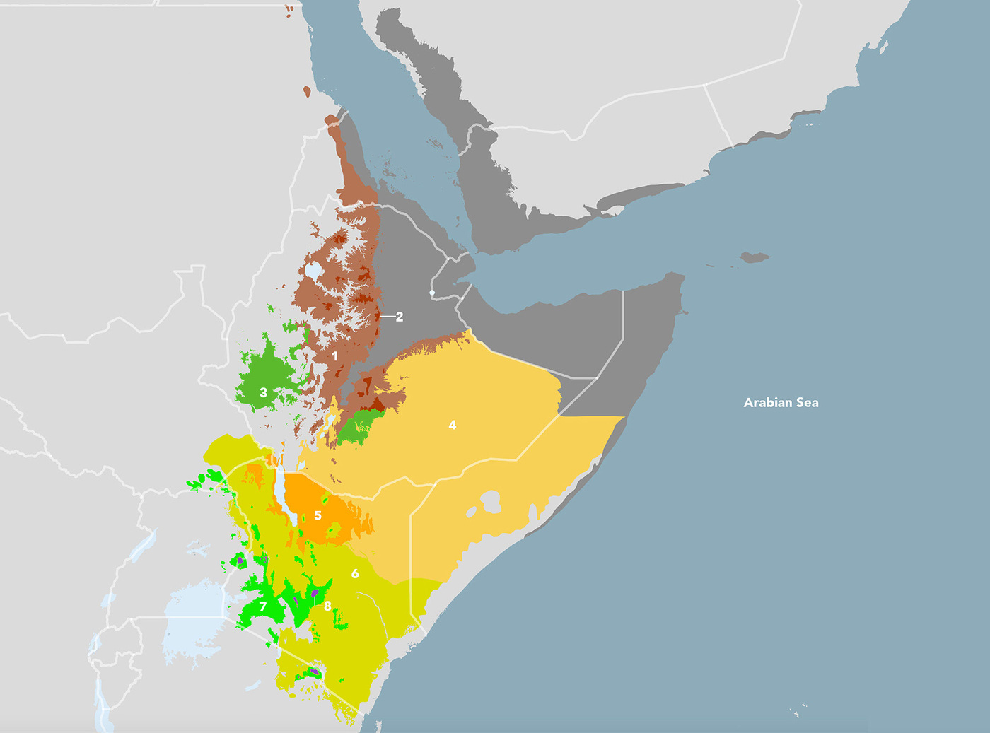Map of the Somali Bushlands & Ethiopian Mountains bioregion (AT21)