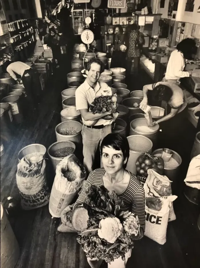 Lappé and Joseph "Joe" Collins in a San Francisco Food Co-op 1978. Image Credit: Diet for a Small Planet.org. Lappé and Joseph "Joe" Collins in a San Francisco Food Co-op 1978. Image Credit: Diet for a Small Planet.org.