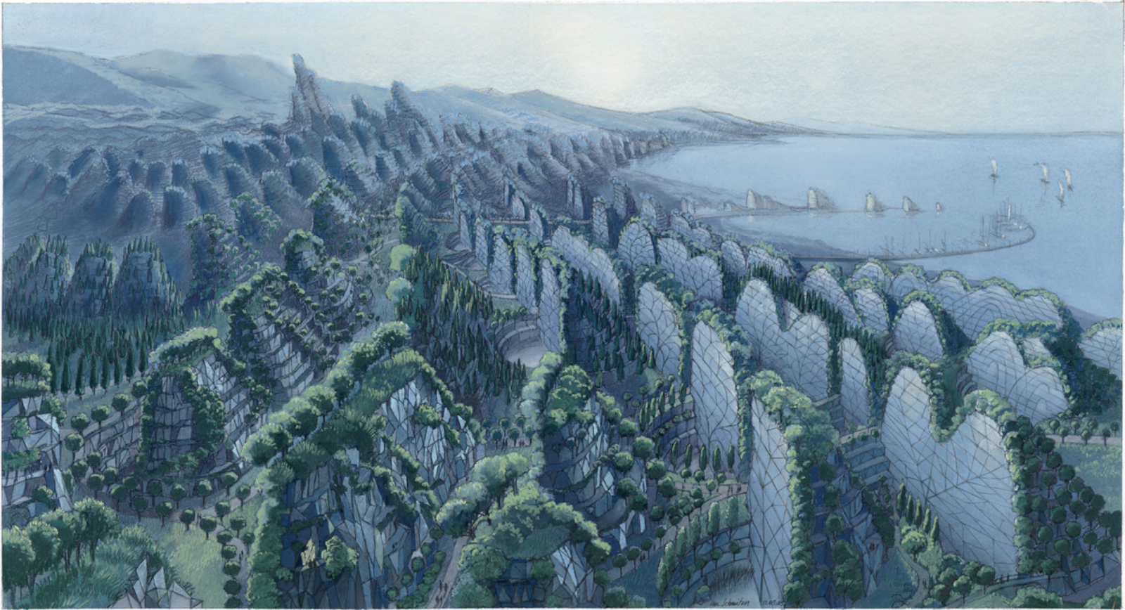 An example of solarpunk art, Vegetal Cities by Luc Schuiten (2009)