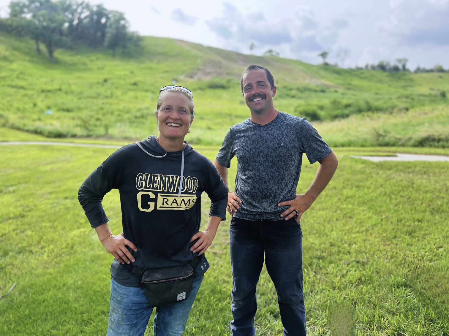 Jenny Horner and Matt Vermeersch, the local goat farmers in charge of the herd at the Vincent Bluff State Preserve. Image Credit: Lindsey Jean Schueman, One Earth.