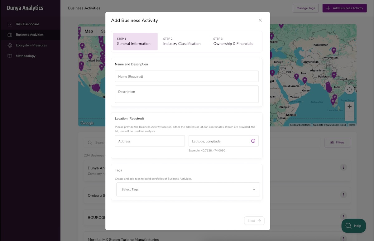 Dunya Analytics risk assessment platform