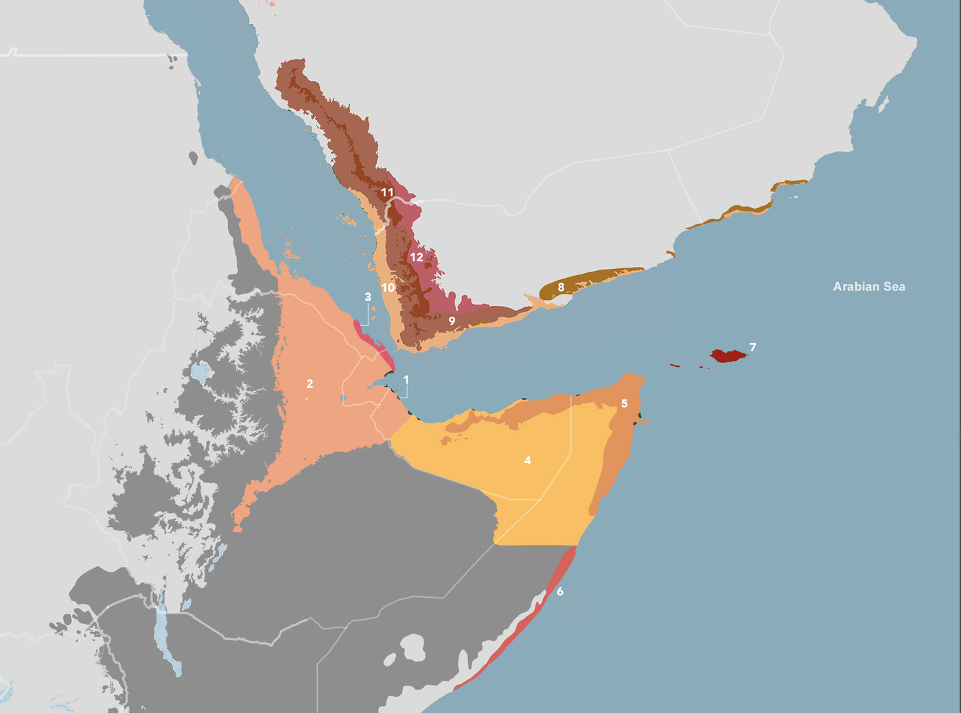 Map of the South Red Sea & Gulf of Aden Coastal Drylands bioregion (AT22)