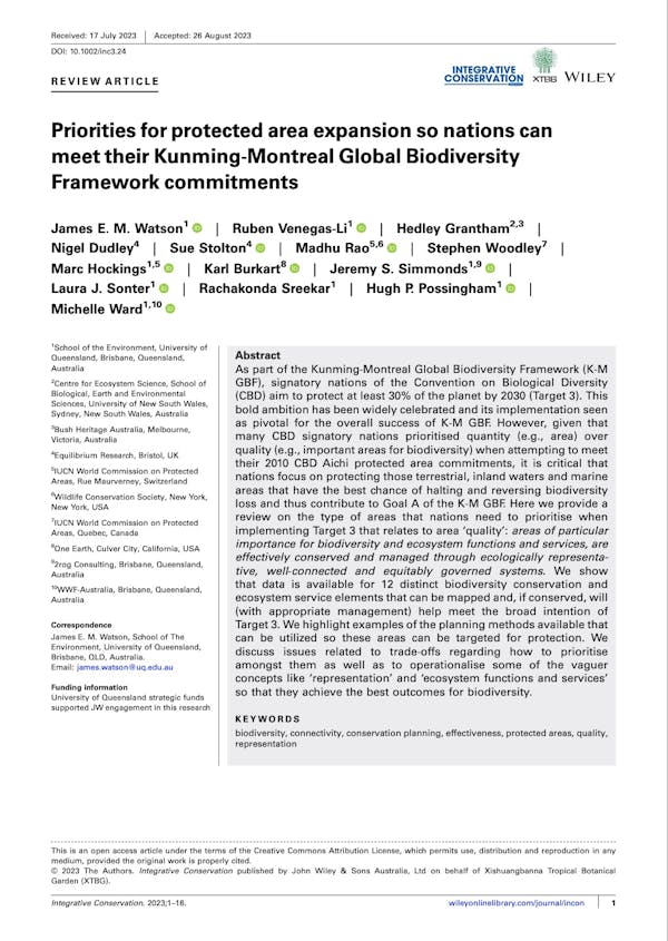 Priorities for protected area expansion so nations can meet their Kunming-Montreal Global Biodiversity Framework commitments