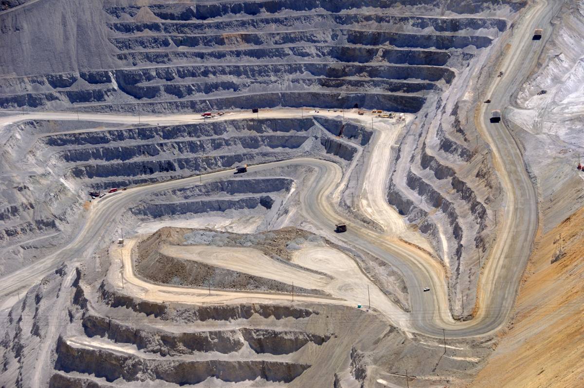 Close-up of a copper mine open pit excavation.