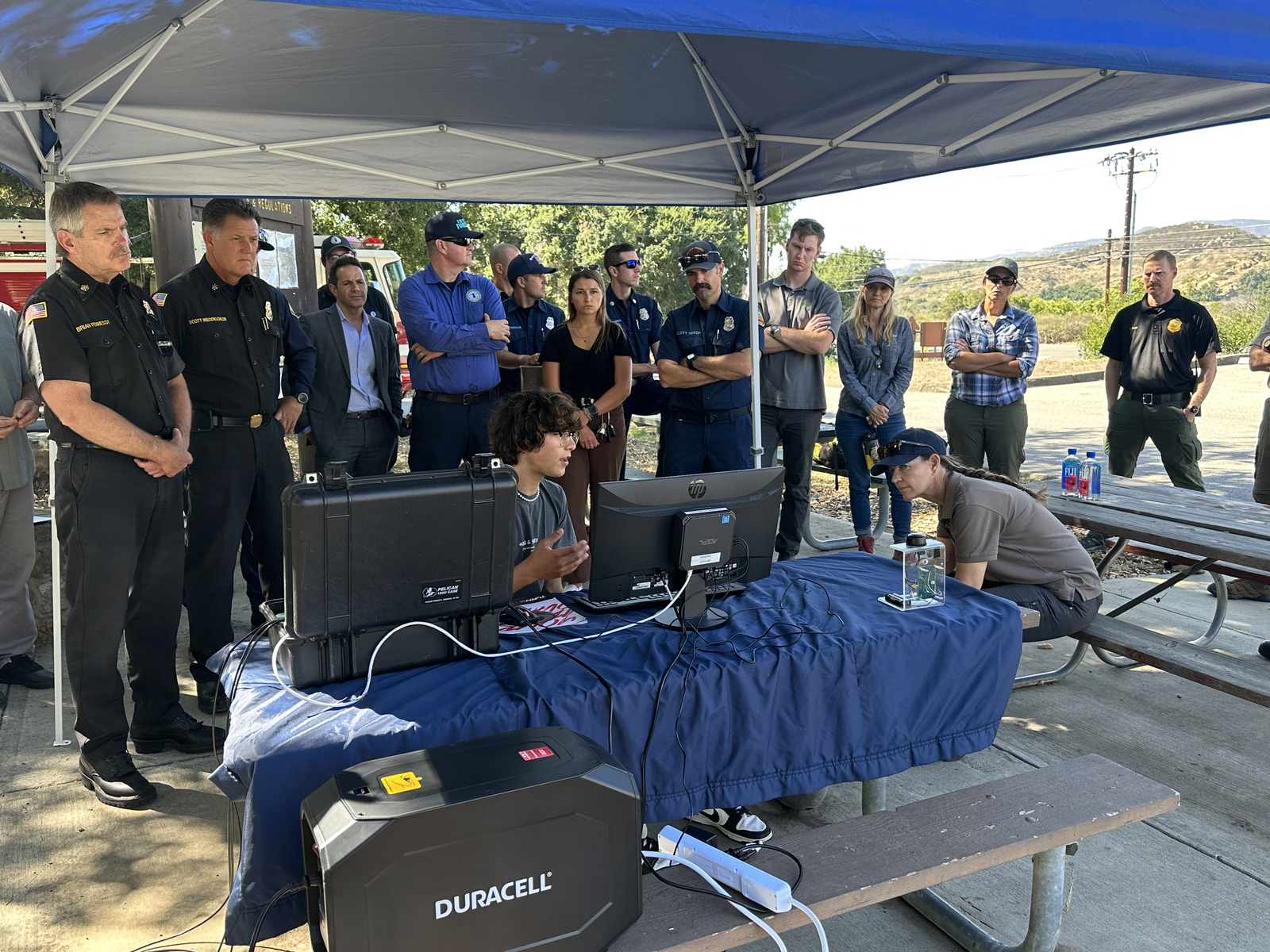 SensoRy AI's Ryan Honary presenting his wildfire prediction technology to the Orange County Fire Department. Image Credit: The Earth Prize.