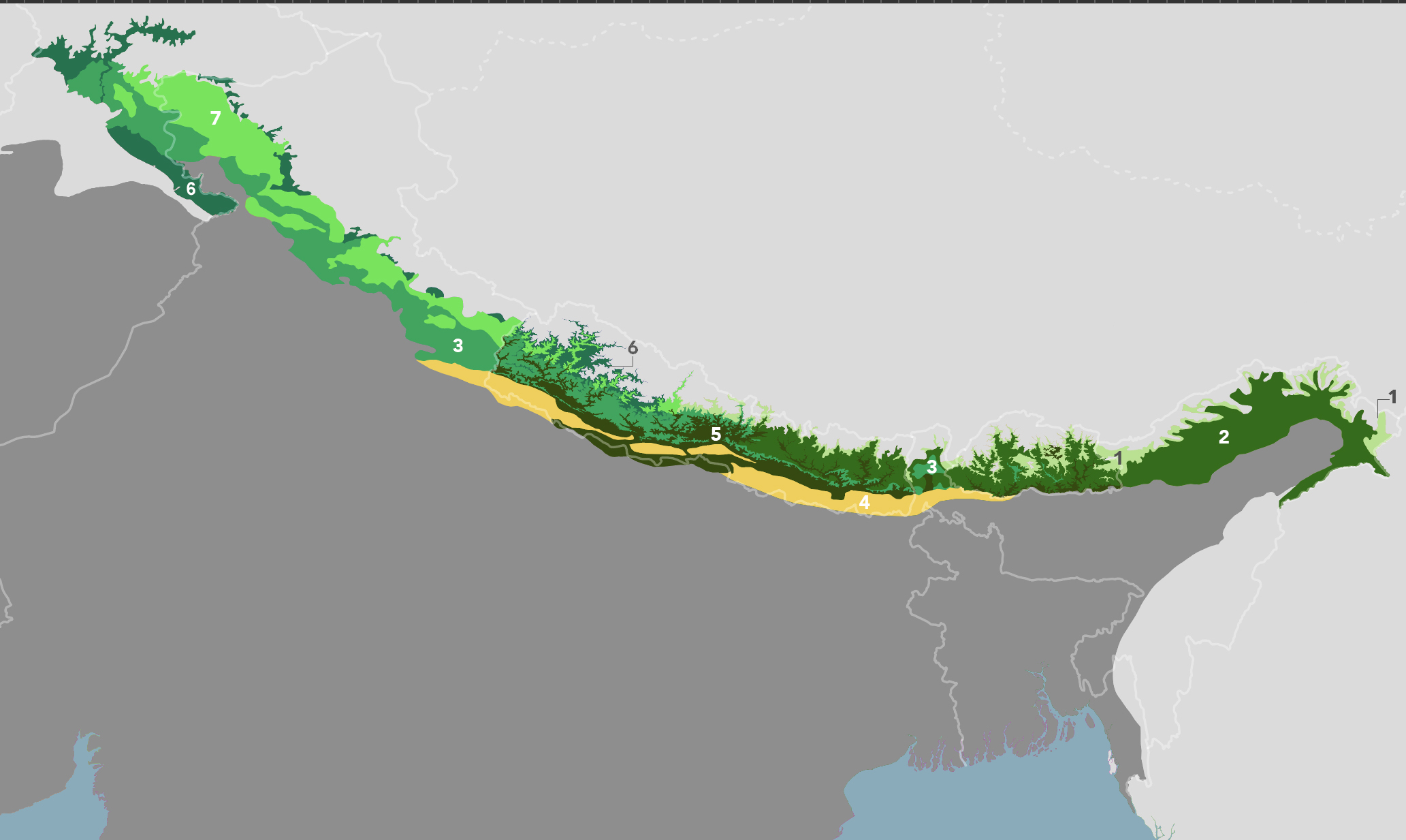 Location of the BRB in the central Himalayas. The inset maps (A-F) show