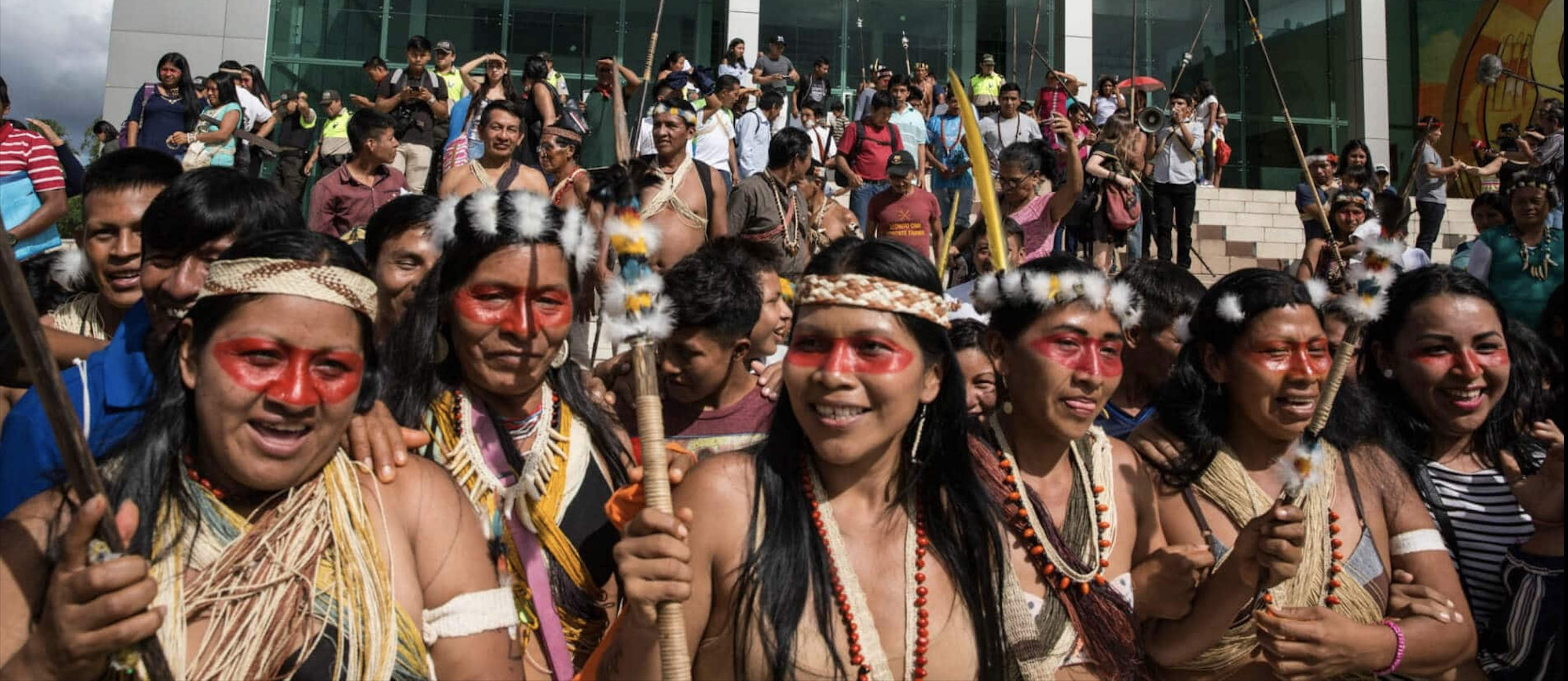 Nemonte and the Waorani marching. Image credit: Courtesy of Amazon Frontlines