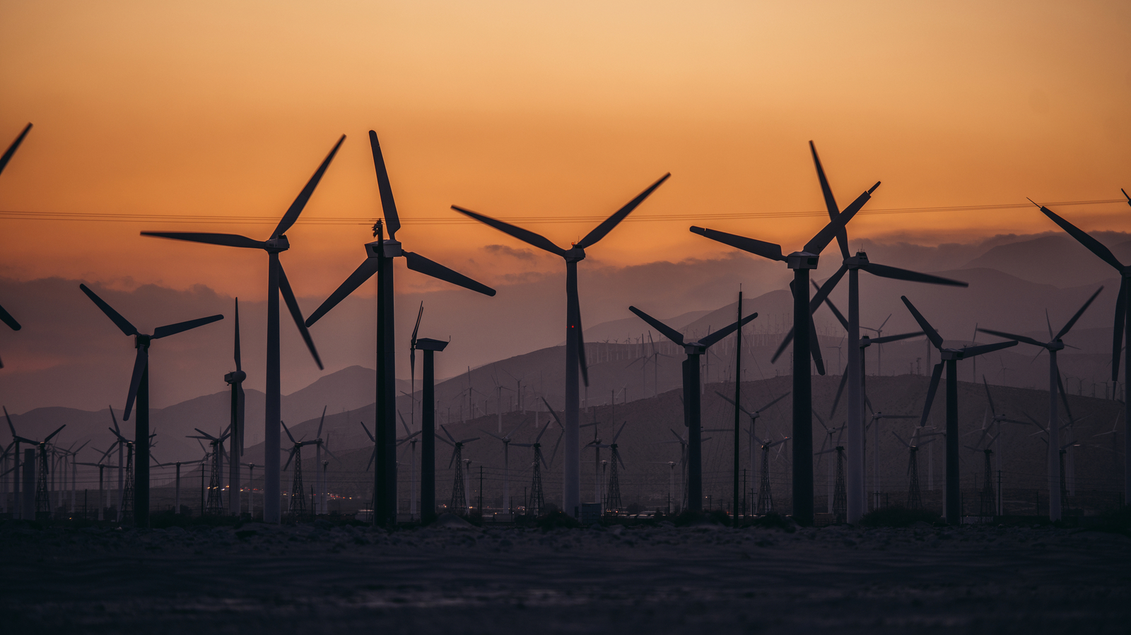 A Californian wind turbine field at sunset. Image Credit: Mykyta Starychenko | Dreamstime.com.