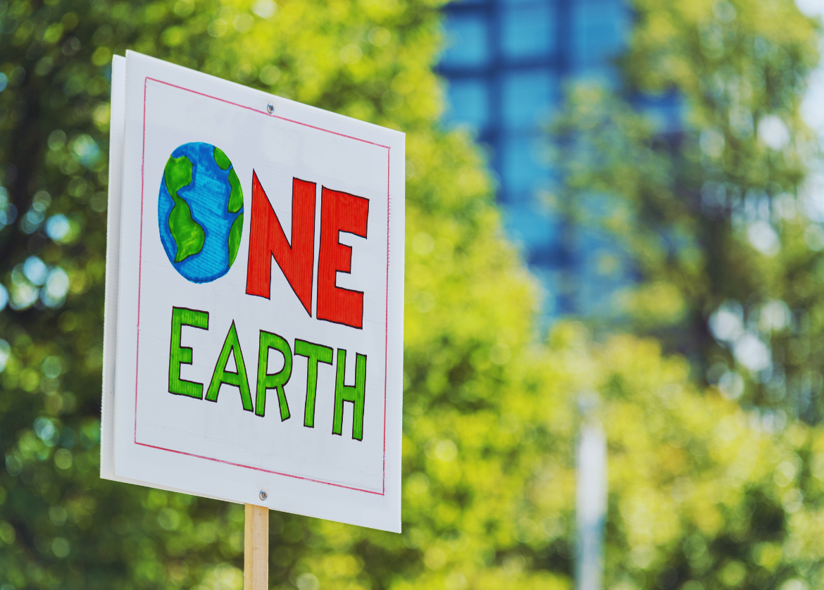 One Earth protest sign. Image Credit: Shaunl from Getty Images Signature via Canva Pro.