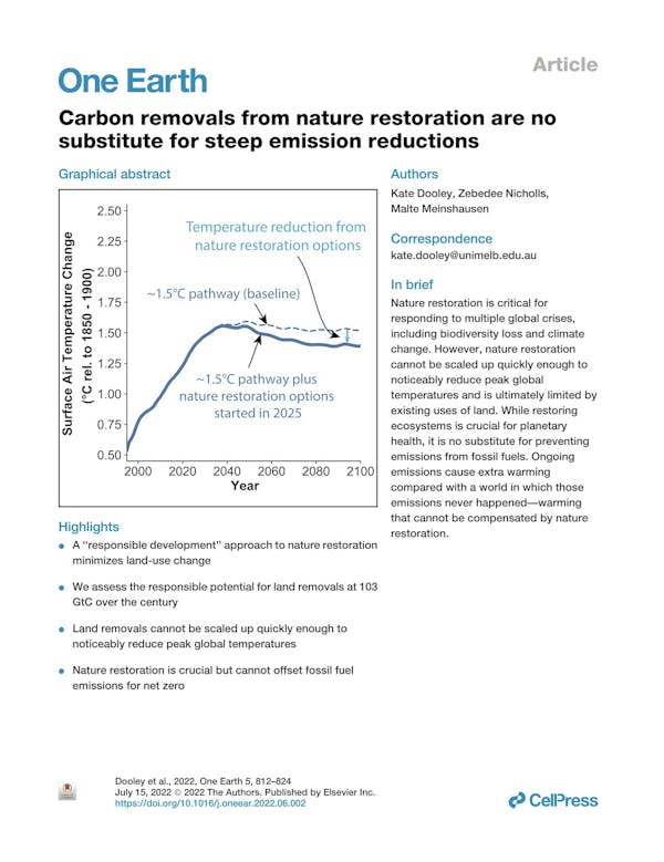 Carbon removals from nature restoration are no substitute for steep emission reductions
