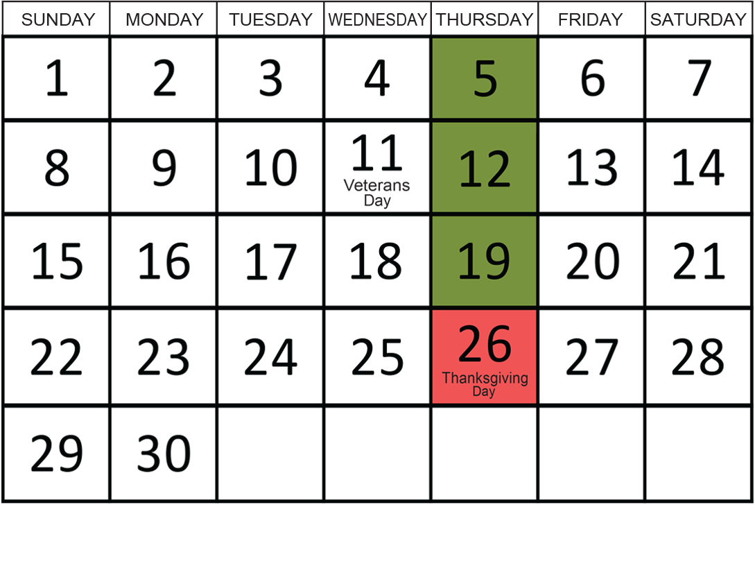November 2026: Removals occur on the 5th, 12th, and 19th.
