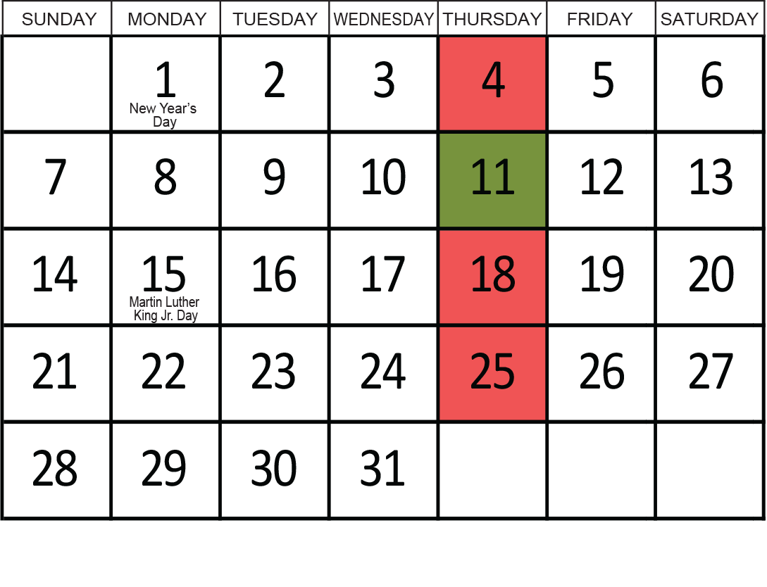 January 2024: Removals occur on the 11th.