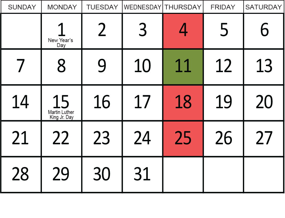 January 2024: Removals occur on the 11th.