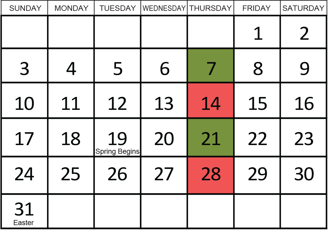 March 2024: Removals occur on the 7th and 21st.