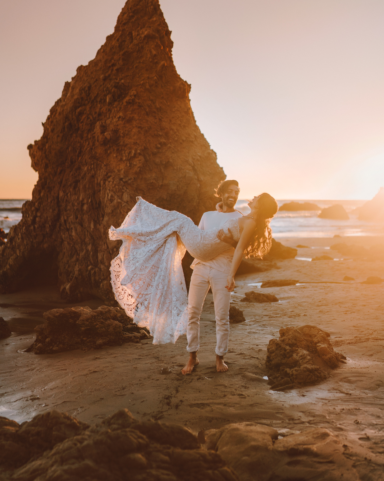 Bride Practice Sunset Wedding Shoot With Bhldn At El Matador Beach