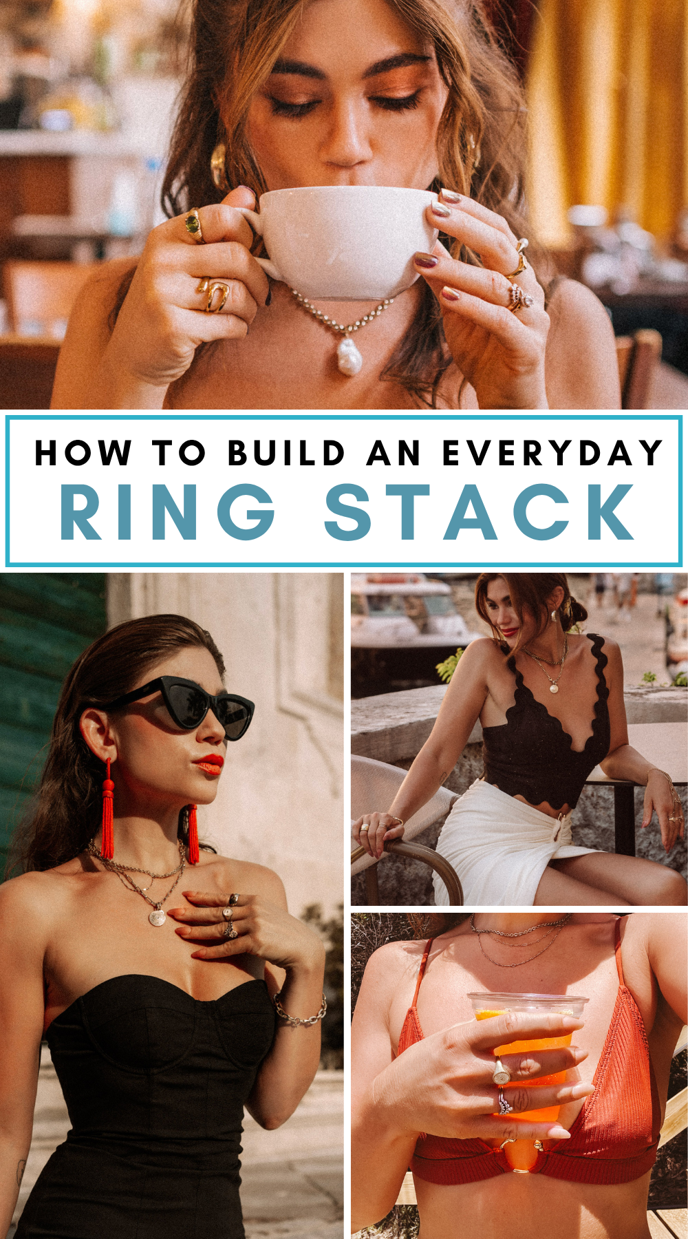 A good ring stack is the best daily accessory to incorporate in your style. From mixed metals, textures, and styles, learn how to build an everyday ring stack. Plus get a cheat sheet on buying quality gold so you can level up your ring stack with or without an engagement ring! | ring stacking tips | the best rings with an engagement ring | engagement ring pairs | styling rings | everyday ring stacking ideas | everyday ring stack mixed metal | everyday ring stack with engagement ring