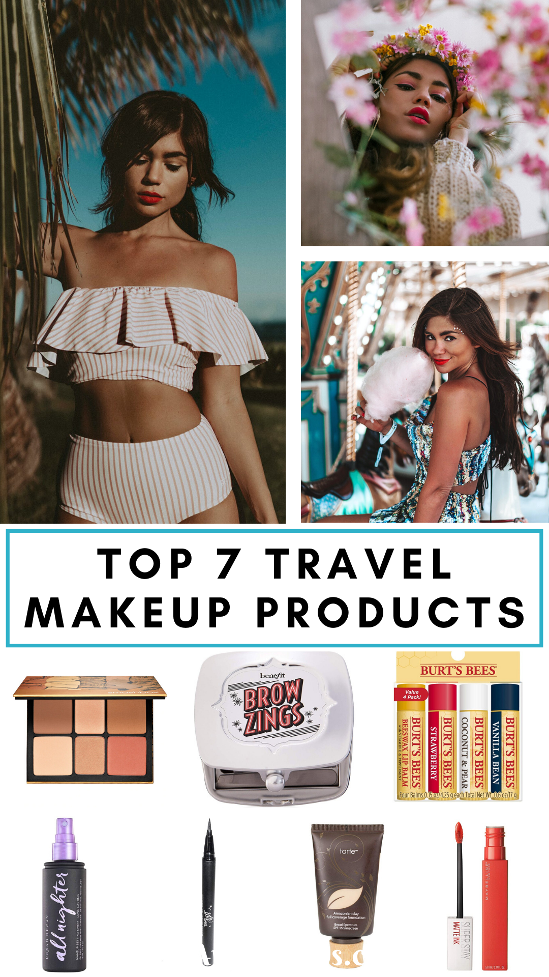 These are the 7 best makeup products I have found for travel. I look for products that are waterproof, long-lasting, reliable products that are easy to use and worth every cent! #beauty #makeup #beautyproducts | best makeup products | travel makeup essentials | travel makeup bag essentials | travel makeup kit | travel makeup best | travel makeup products | travel makeup list | travel makeup essential beauty products | whats in my travel makeup bag | must have makeup products