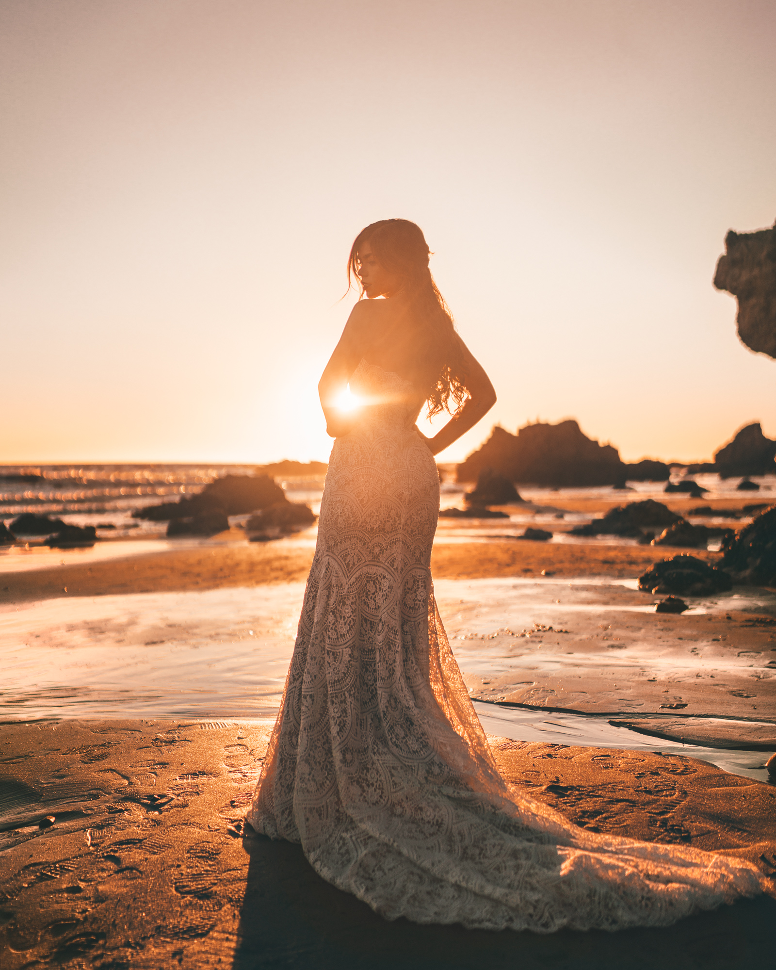 Bride Practice Sunset Wedding Shoot With Bhldn At El Matador Beach Malibu Away Lands