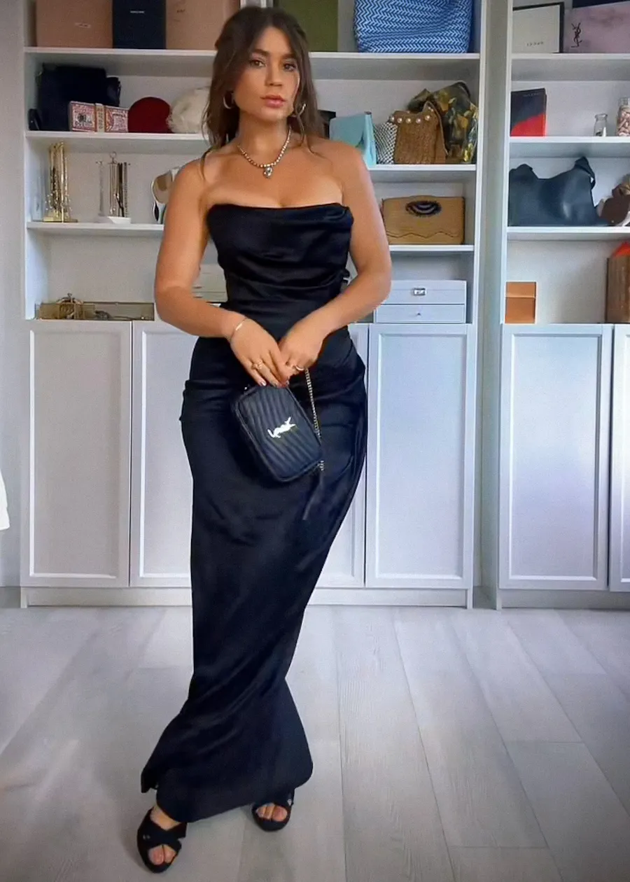black dress blue accessories Black Dress Jewelry Pairings and How To Wear Them