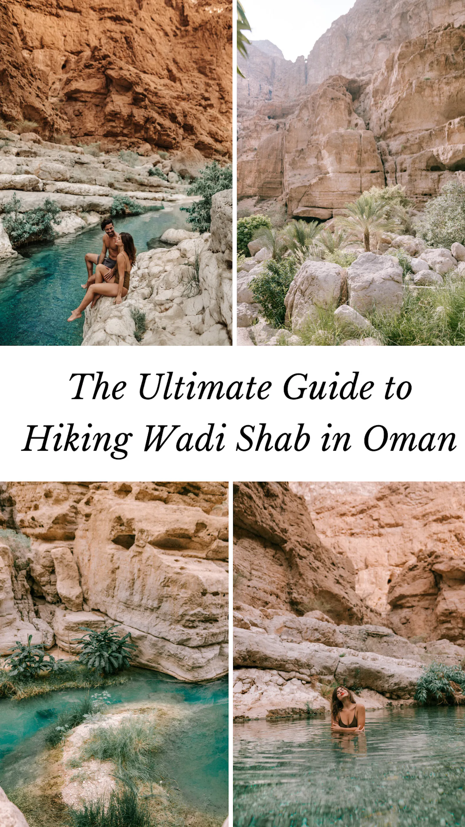 For an adventure in Oman, hike into Wadi Shab. Click here for the ultimate guide to the best hike in Oman! #oman #middleeast #travel | Oman Wadi Shab | Wadi Shab in Oman | Wadi Shab Oman hike | Oman things to do in | Oman photography | Oman travel outfits | Oman travel woman | Oman travel destinations | Oman travel guide | Oman travel adventure | tips for travel to Oman | best places to travel in the Middle East | Oman travel tips | Oman travel photography | Middle East travel tips