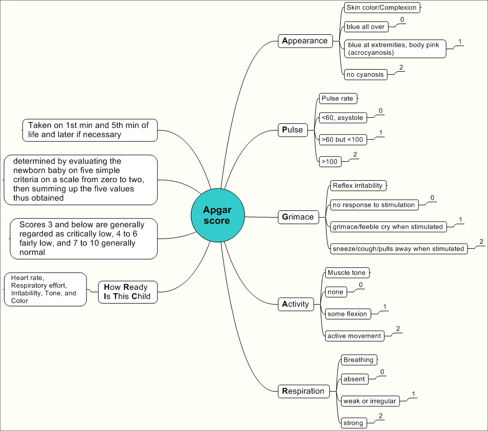 A chart for calculating the Apgar score, which helps doctors assess a newborn infant's health