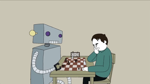 robot and human playing chess