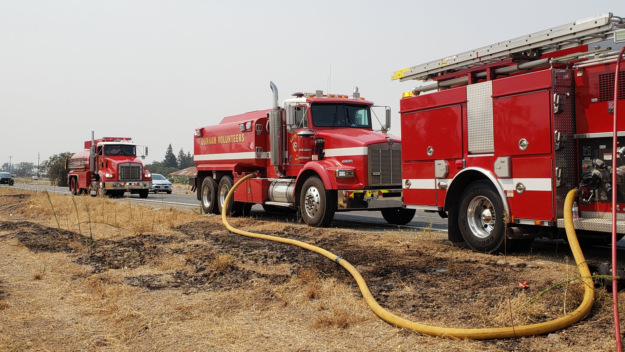 Fire trucks near the Skyway Fire in Butte County, California.