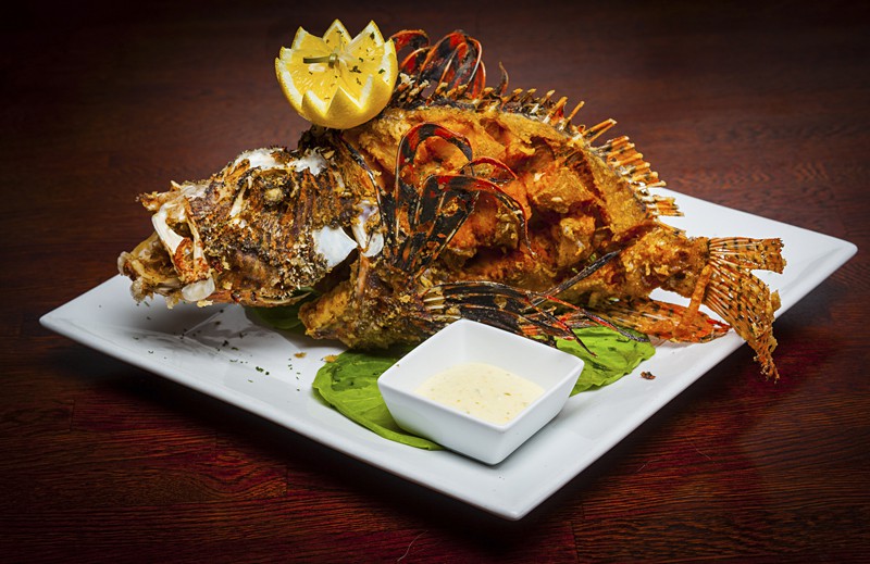 A deep fried whole lionfish