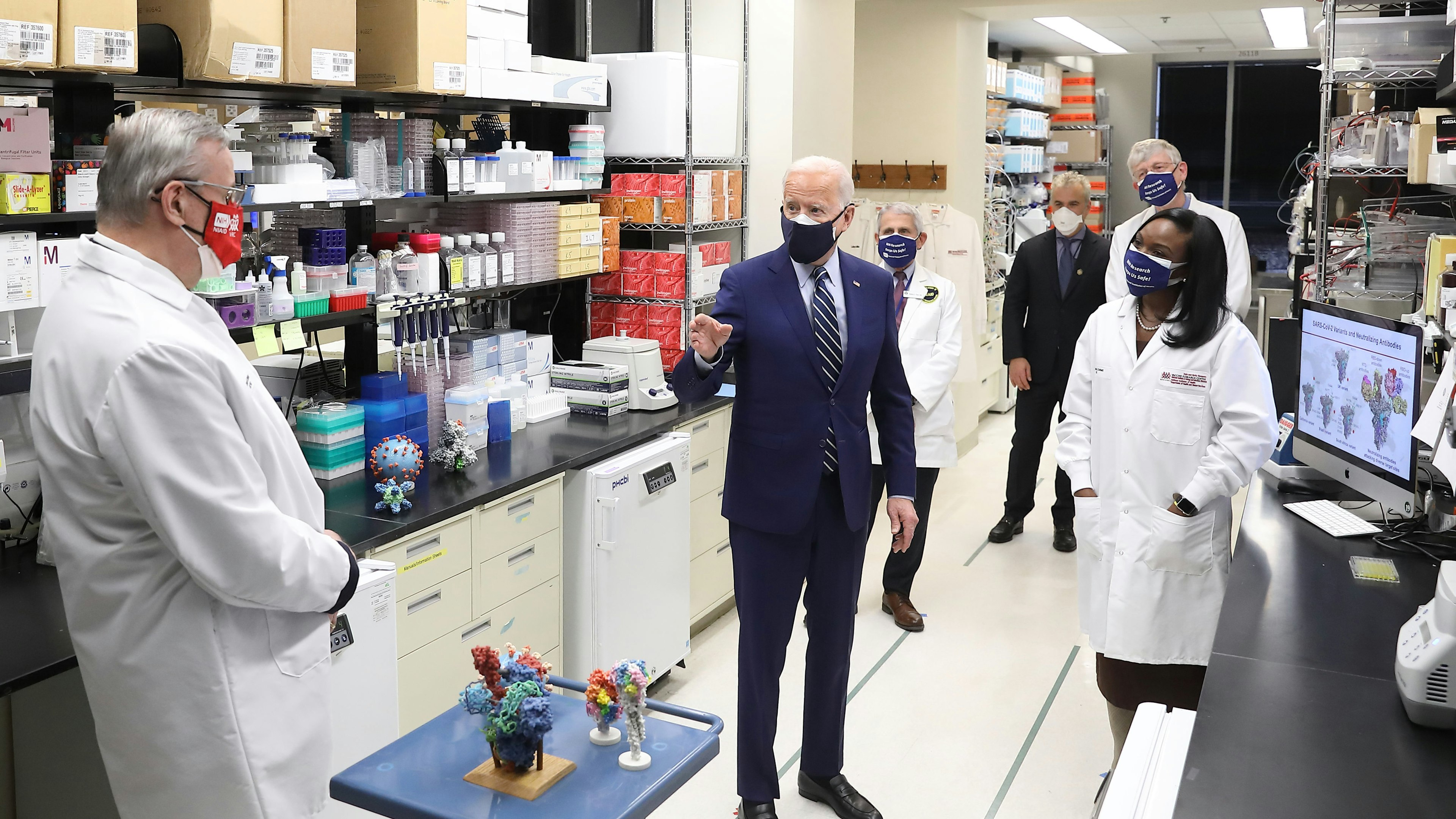 President Joe Biden visited NIH on February 11, 2020, where he met with leading researchers at the (COVID-19) Vaccine Research Center.
