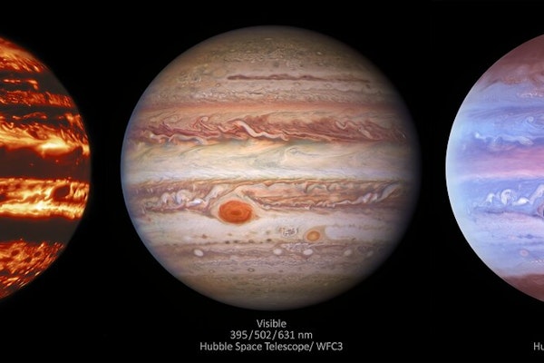 Jupiter, in infrared, visible, and ultraviolet glory Jupiter, in infrared, visible, and ultraviolet glory