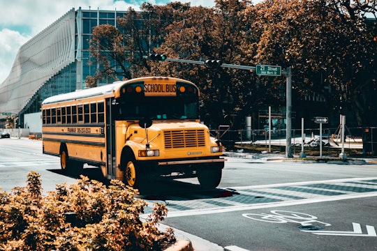 school bus on a main road