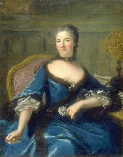 painting of Emilie du Chatelet in a blue dress