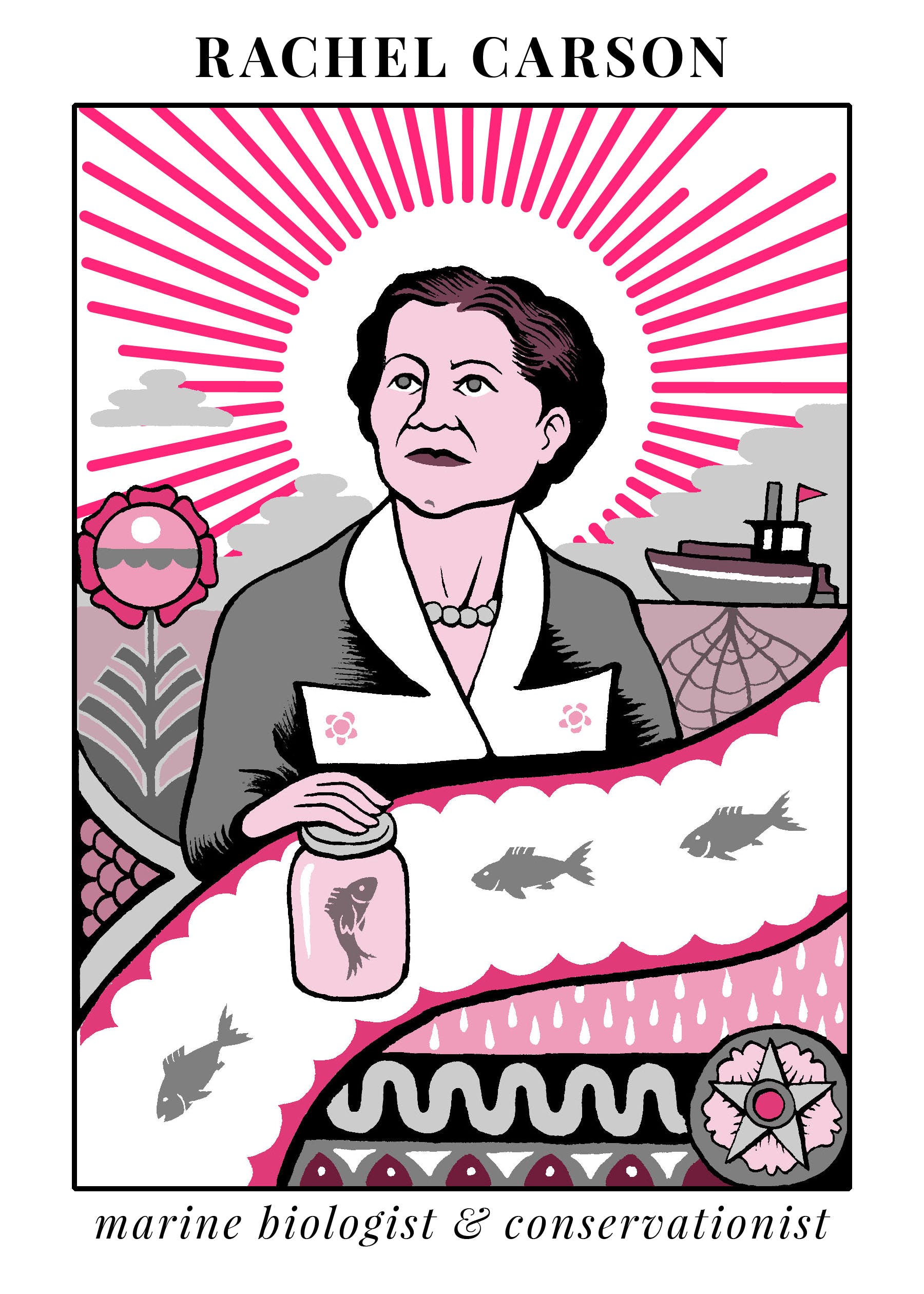 A painting of Rachel Carson, marine biologist and environmentalist who wrote Silent Spring.