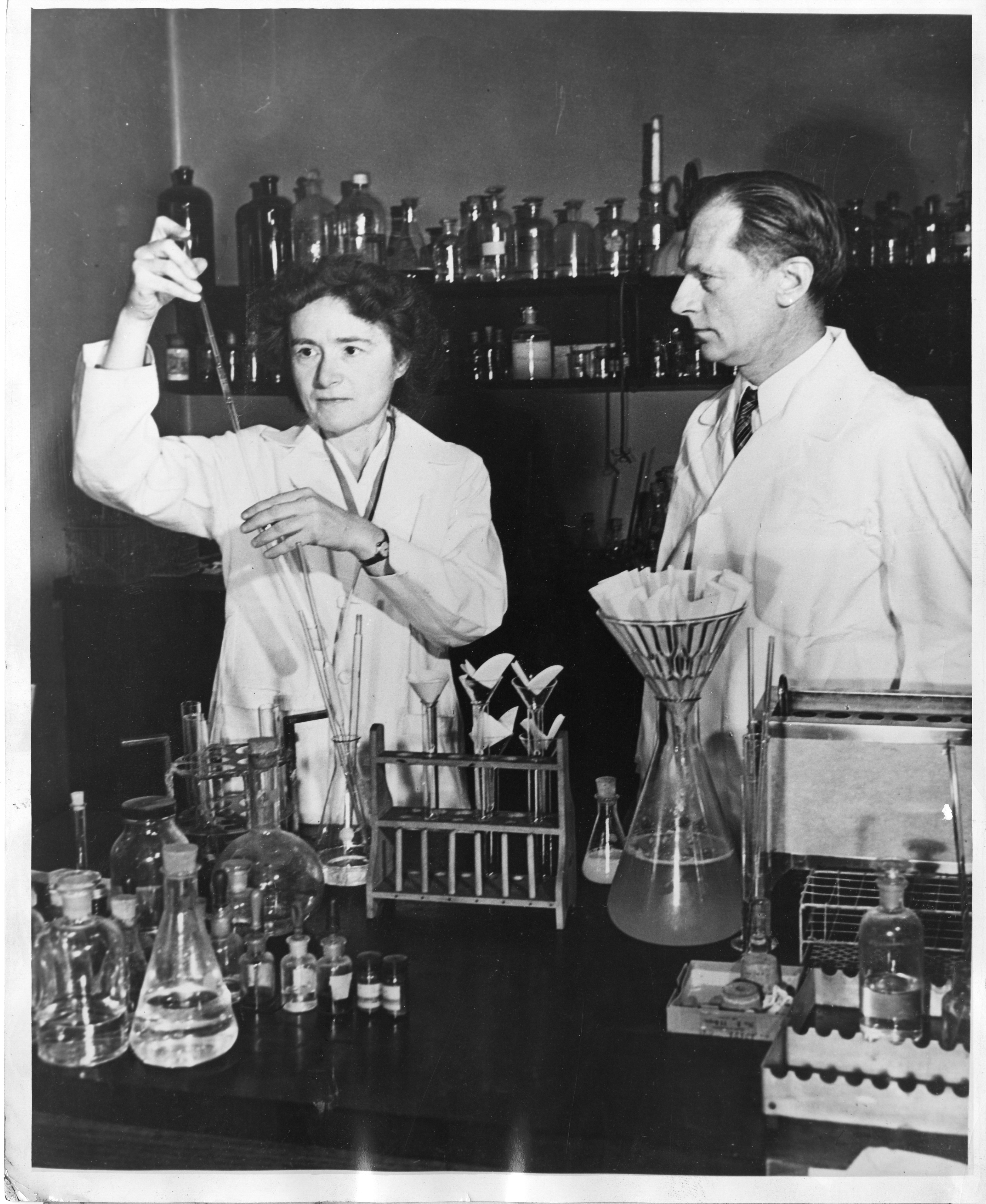 Biochemist Gerty Theresa Radnitz Cori (1896-1957) and her husband Carl Ferdinand Cori (1896-1984) were jointly awarded the Nobel Prize in medicine in 1947 for their work on how the human body metabolizes sugar.