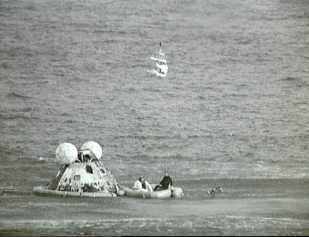Apollo 13 crew returns safely and awaits rescue