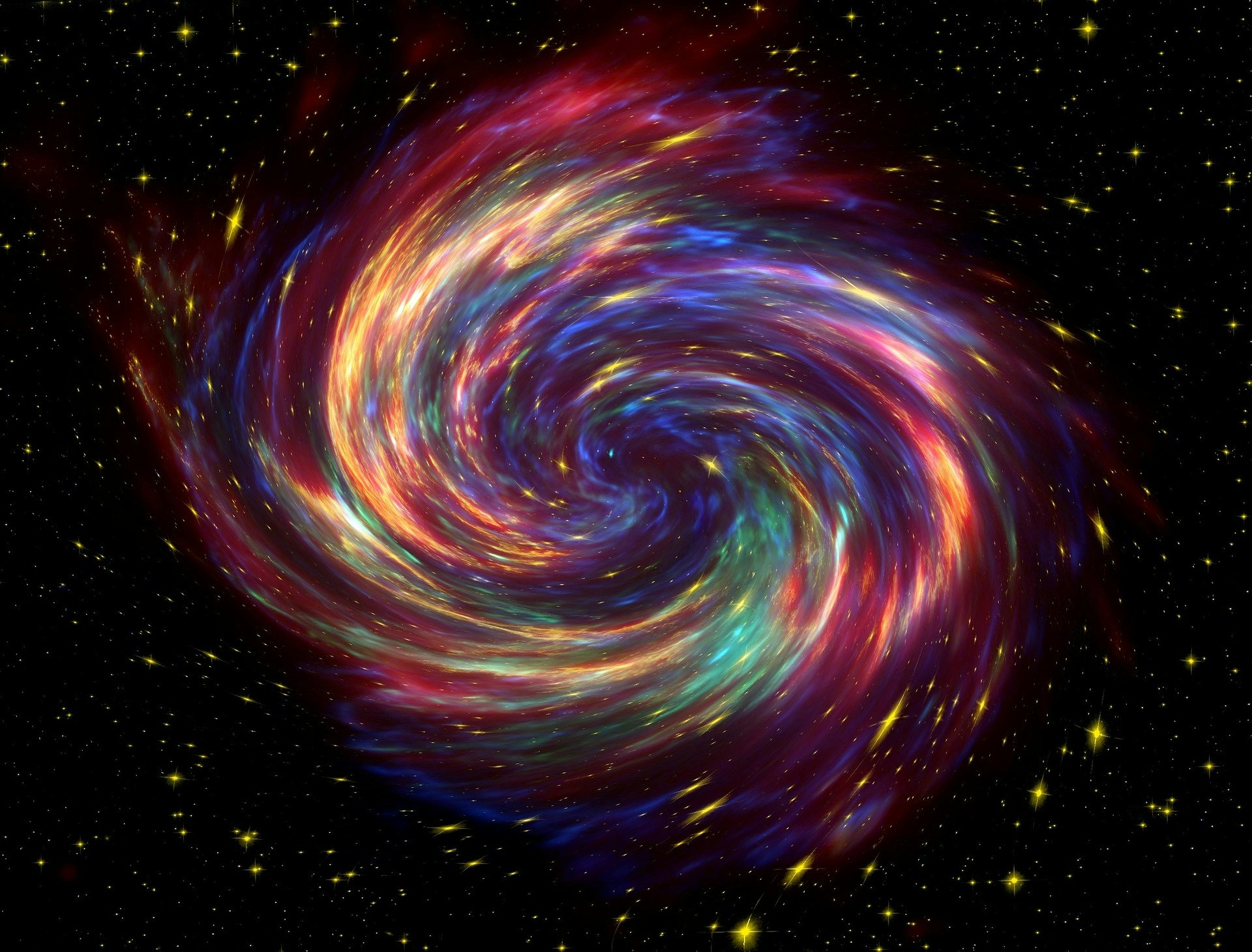 a rainbow colored supernova against a dark background