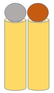 A diagram showing silver and copper nanoparticles arranged next to each other in a 