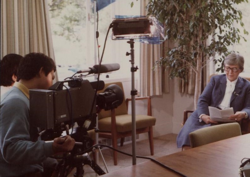 Kwolek doing an interview for TV Tokyo in the 1980s.