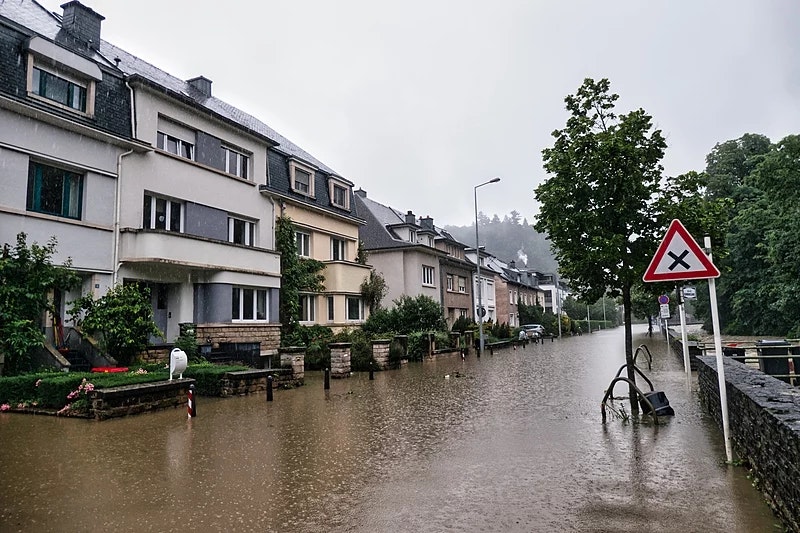 a flooded street in Luxembourg